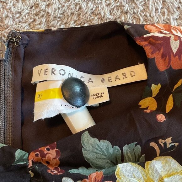 Veronica Beard Hedera Black Floral Print Ruched Long Sleeve Silk Mini Dress Sz 0 - Picture 5 of 9